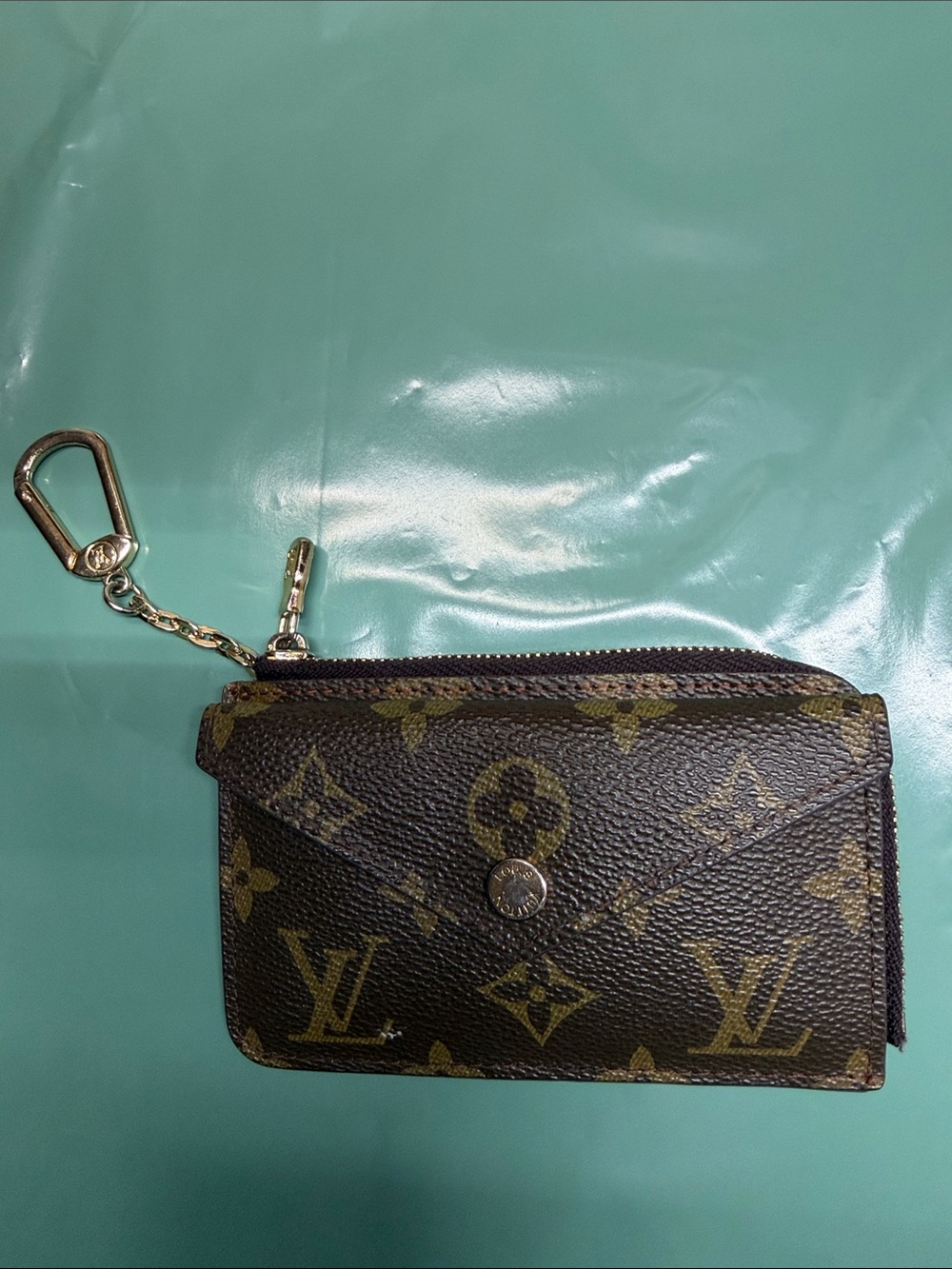 Monogram Canvas Small Zip Card Holder Key Pouch - Brown